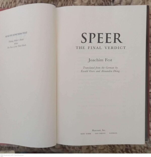 Speer: The Final Verdict — Joachim Fest secondhand book