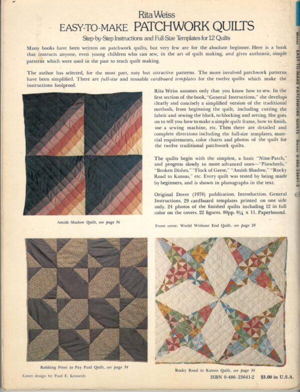 back cover Easy To Make Patchwork Quilts – Rita Weiss secondhand book