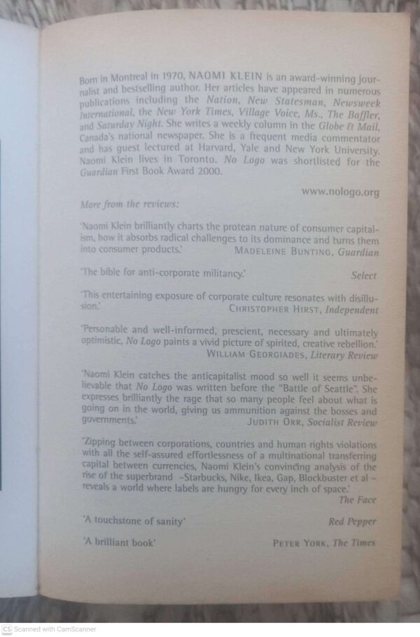 No Logo3 No Logo: No Space. No Choice. No Jobs — Naomi Klein secondhand book