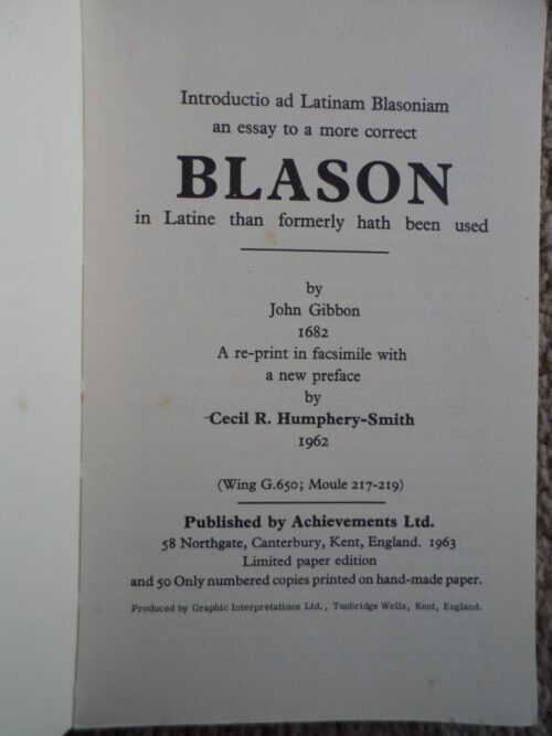 Introductio Ad Latinam Blasoniam – Johanne Gibbono secondhand book