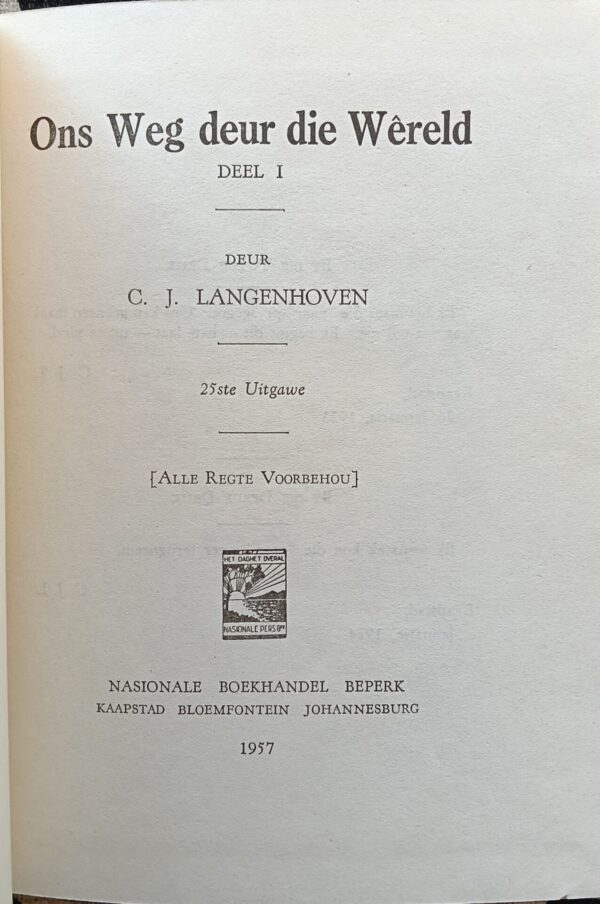 Ons Weg Deur Die Wêreld – C. J Langenhoven secondhand book