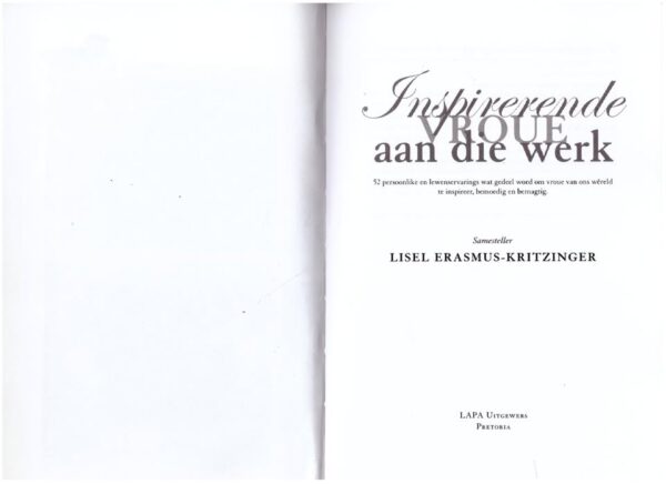 Inspirerende Vroue Aan Die Werk — Lisel Erasmus-Kritzinger secondhand book