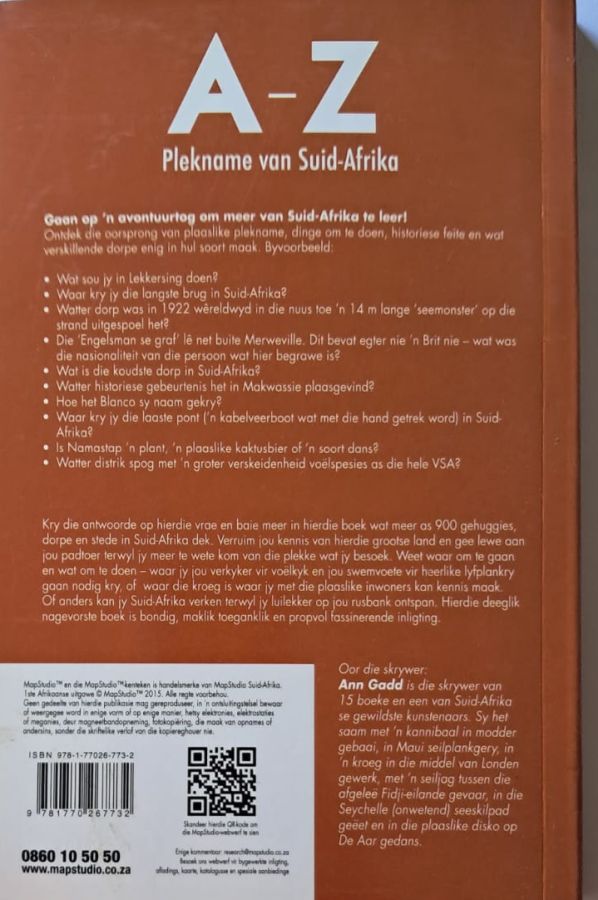 agterblad-a-z-van-plekname-in-suid-afrika A-Z Van Plekname In Suid-Afrika – Ann Gadd secondhand book